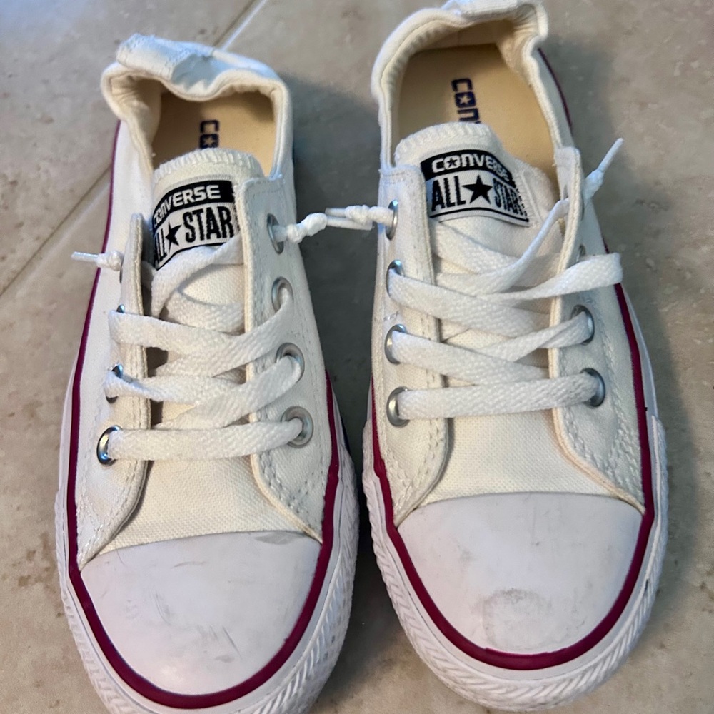 Converse White Sneakers with Pink Trim